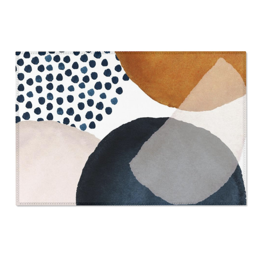 Abstract Area Rug | Navy Rust Orange Cream