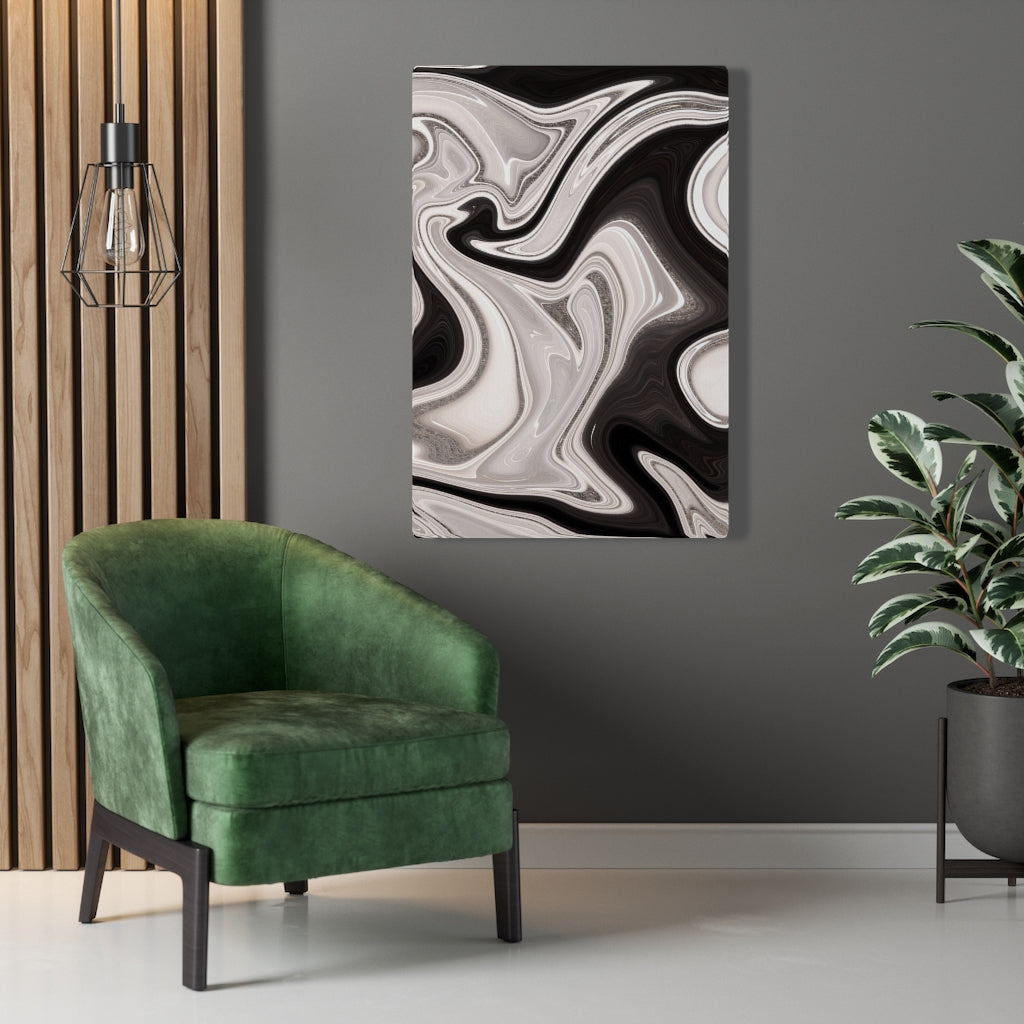 ABSTRACT WALL CANVAS ART | Black White Silver