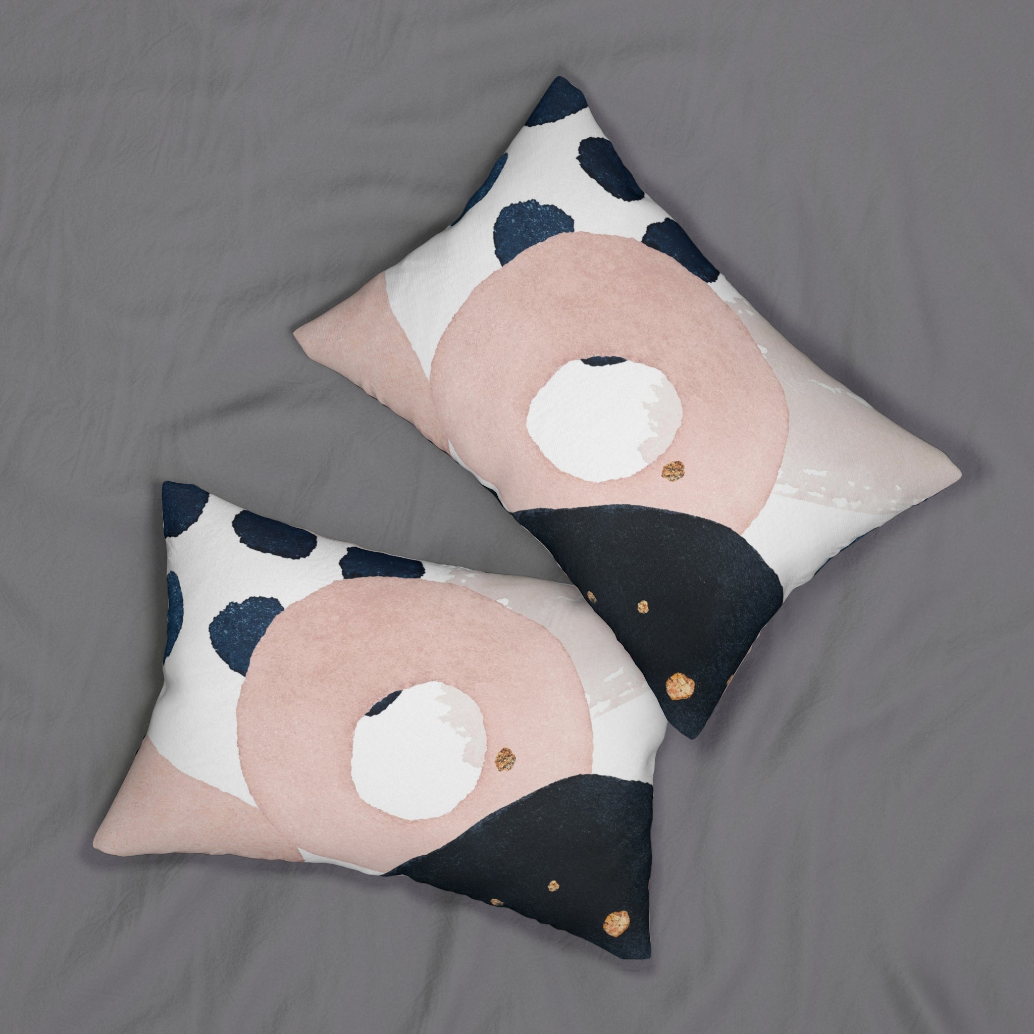 Boho Lumbar Pillow | Abstract Navy Blue, Blush Pink White