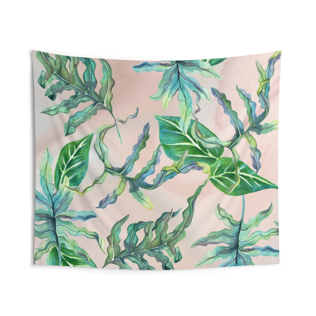 Floral Tapestry | Beige Green Tropical Leaves