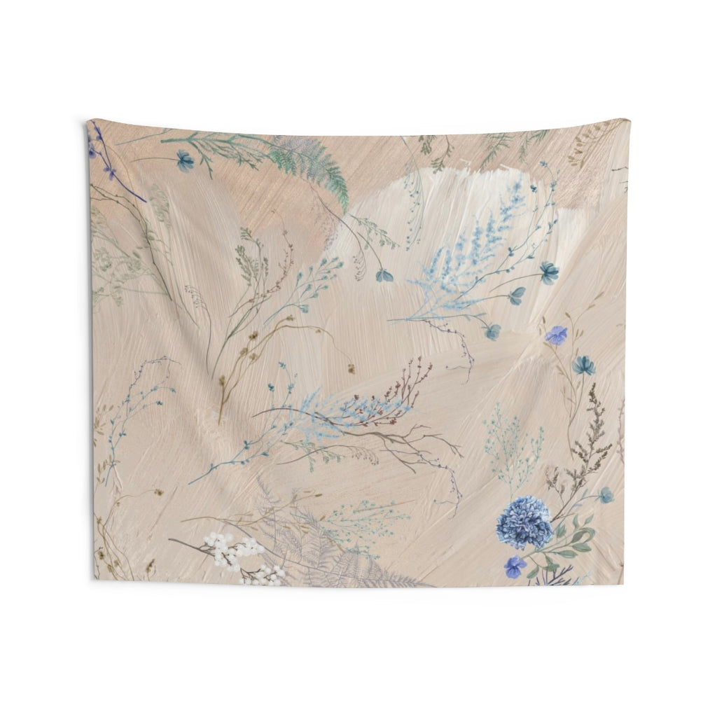 Floral Tapestry | Beige Pastel Blue Spring Flowers