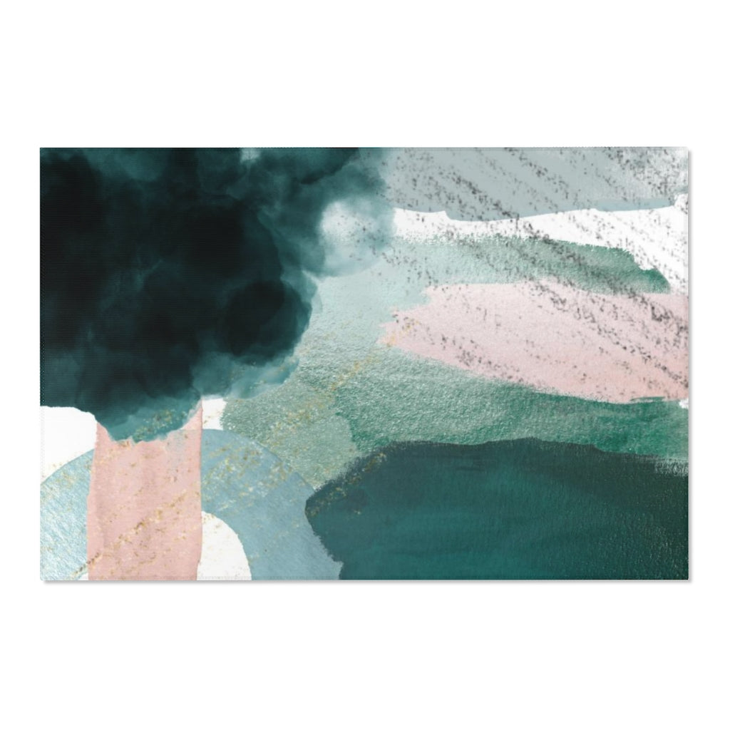 Abstract Area Rug | Emerald Green Blush Pink