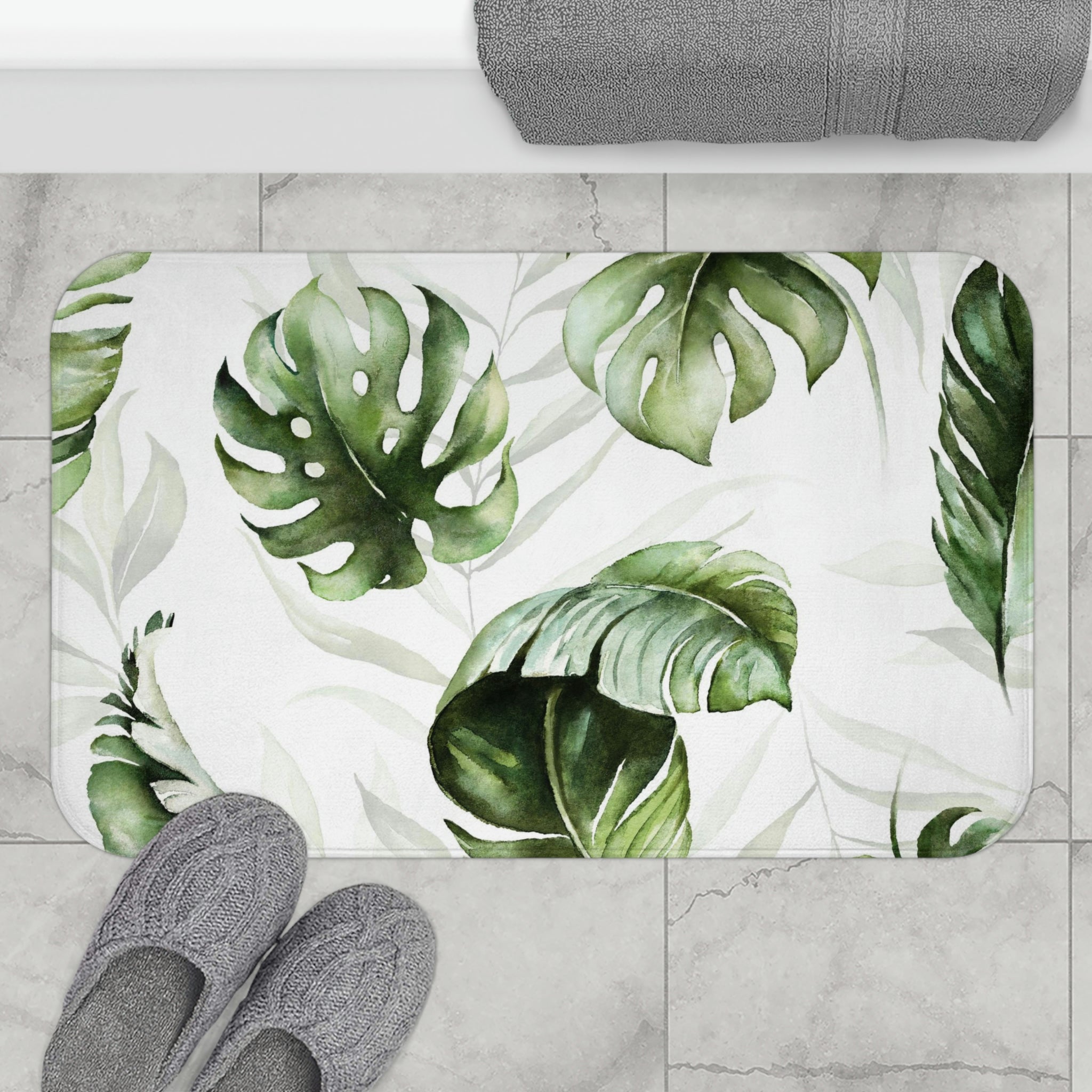monstera leaf bath mat Floral Bath, Kitchen Mat