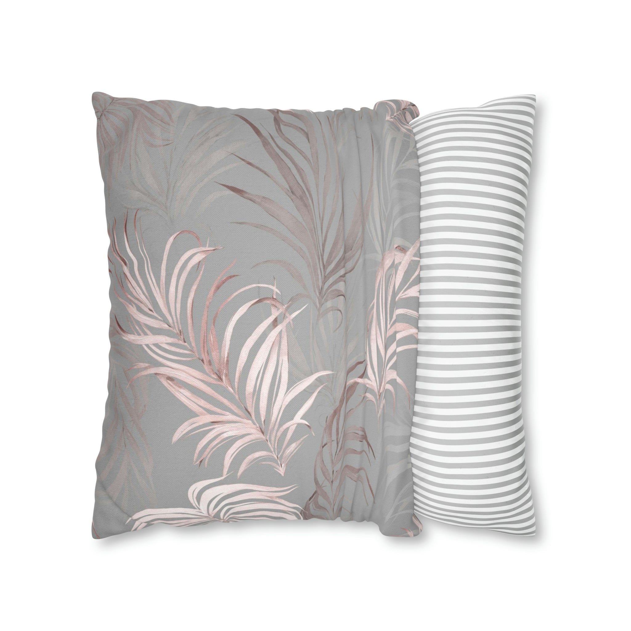 Floral Pillow Cover | Gray Blush Pink Wild Palm Leaves