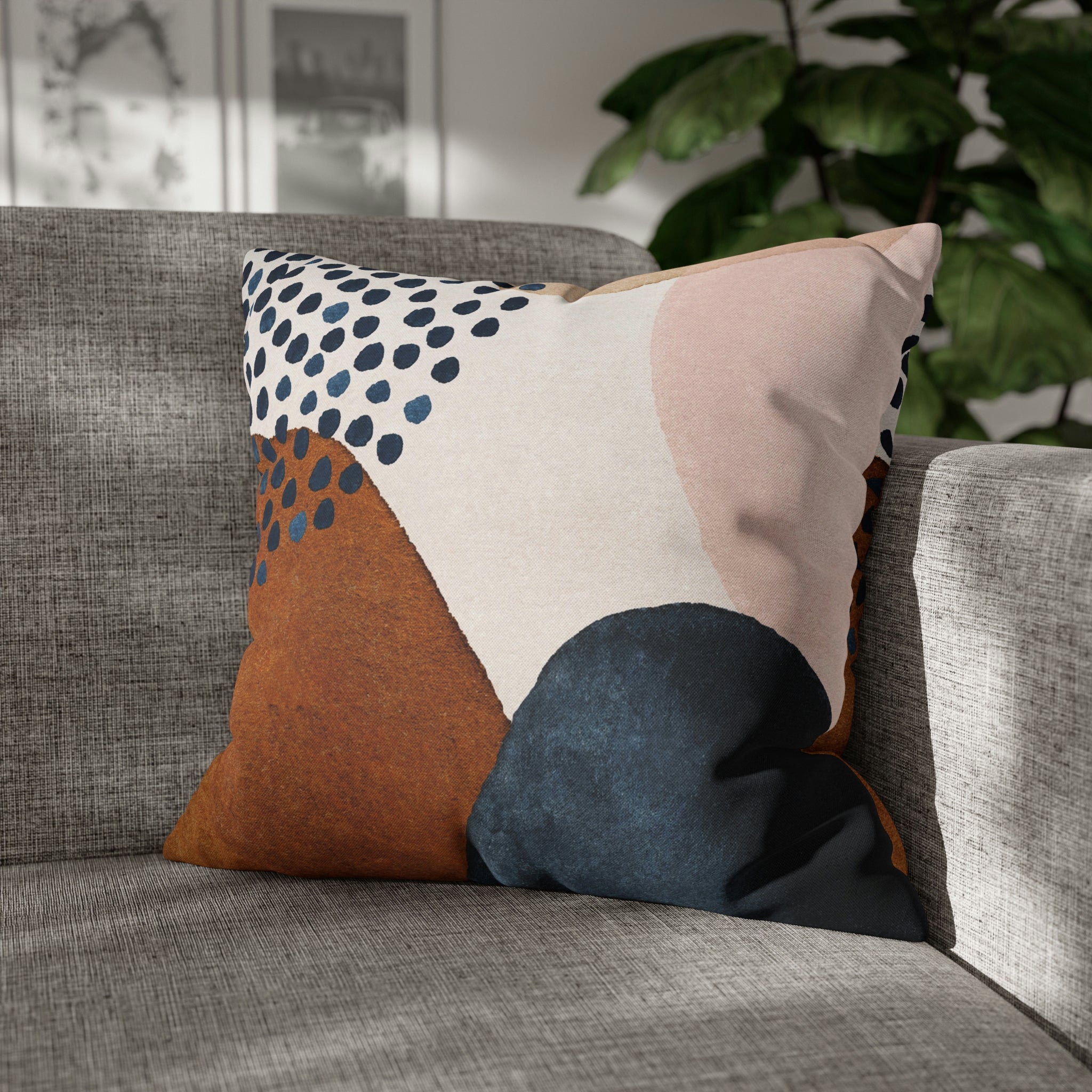 Abstract Boho Pillow Cover | Navy Blue Rustic Pink Blush Cream Gold
