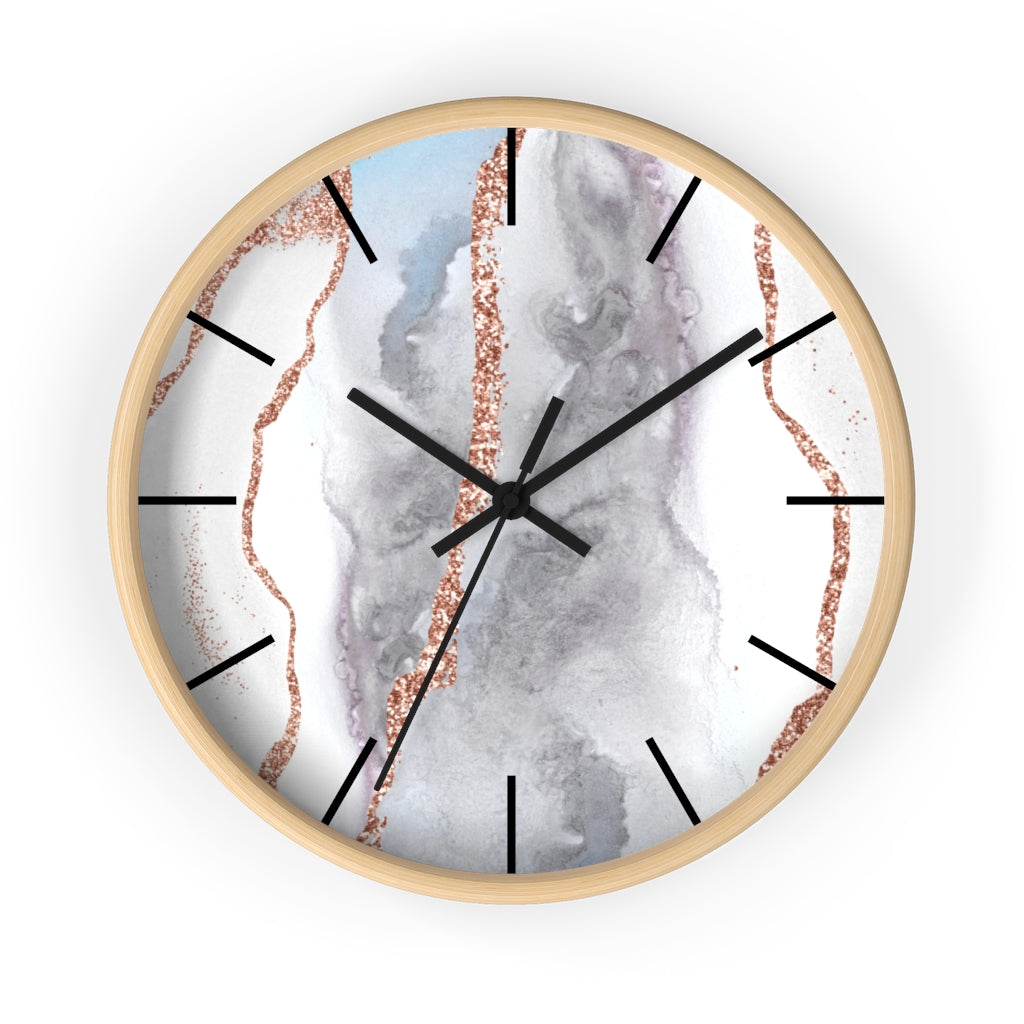 Marble Print, Wood, Wall Clock, Gray Gold 10"
