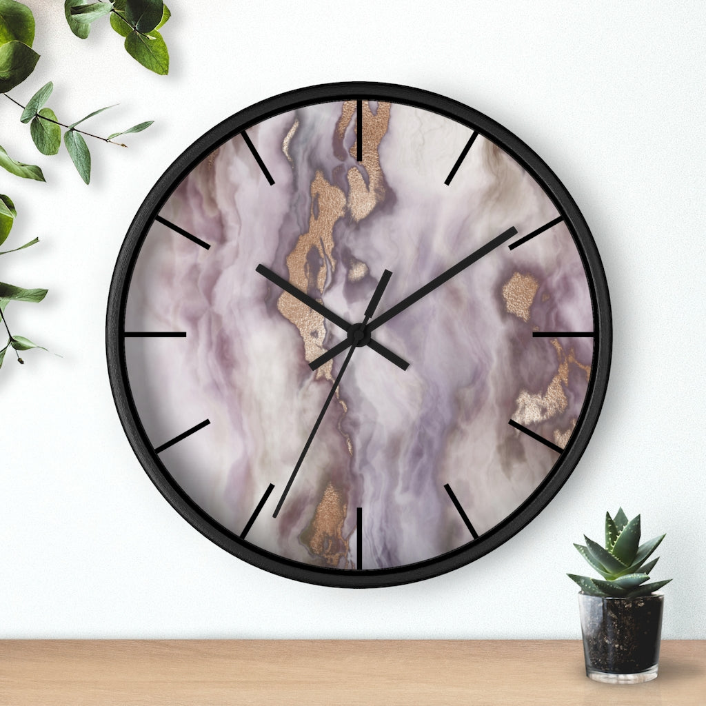 Marble Print, Lavender Wood Wall Clock 10"