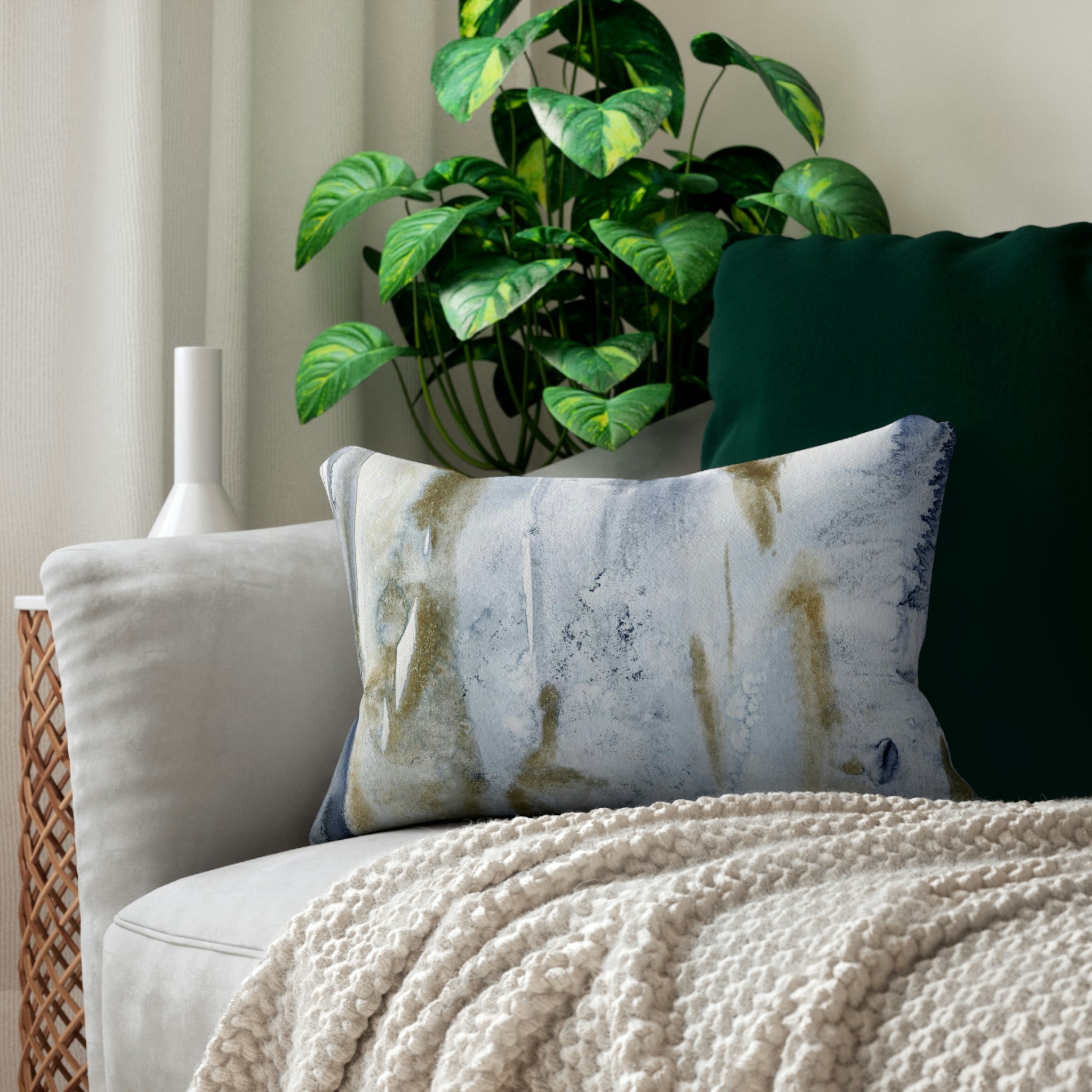 Abstract Lumbar Pillow | Pale Blue Beige Ombre