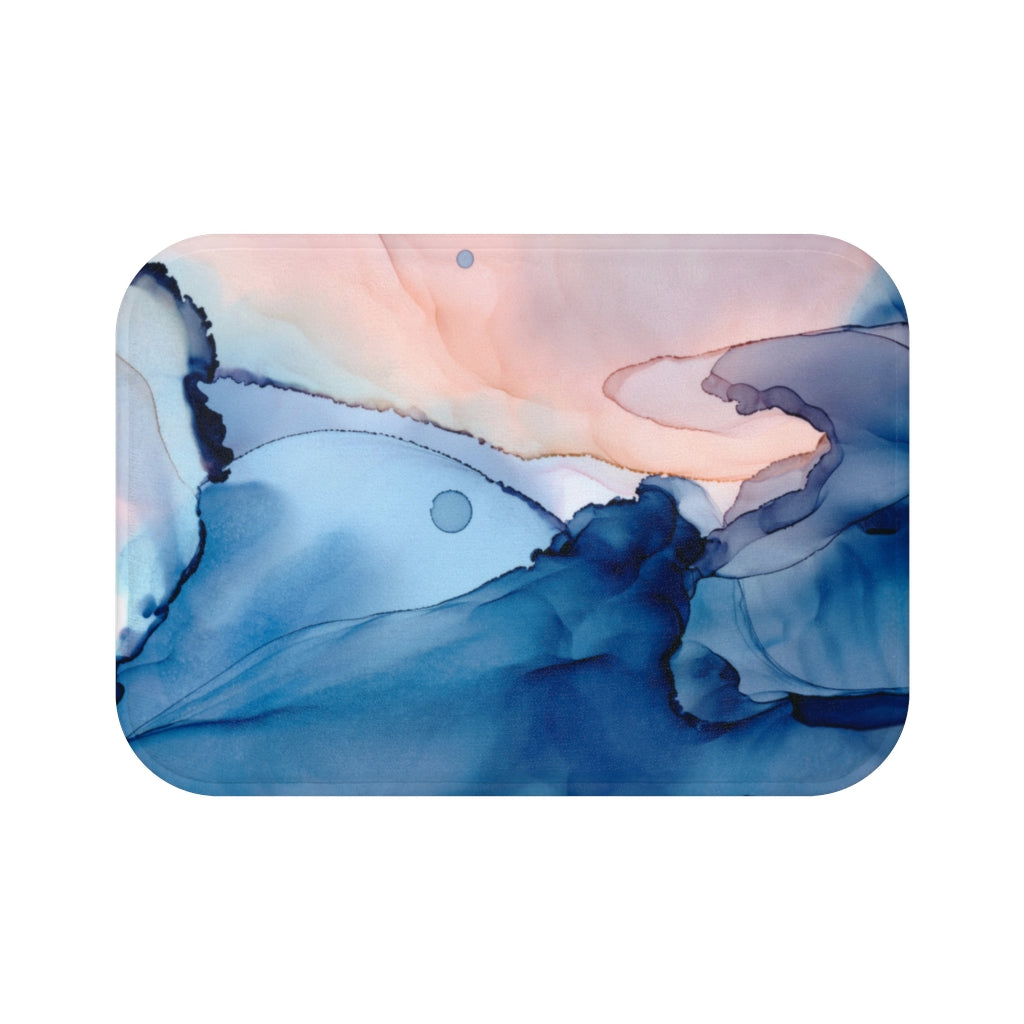 Blue Pink, Liquid Ink Boho Bath Mat
