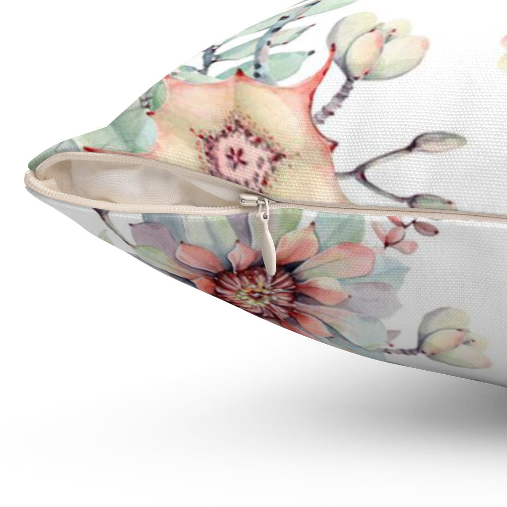 Floral Boho Pillow Cover | Green White Red