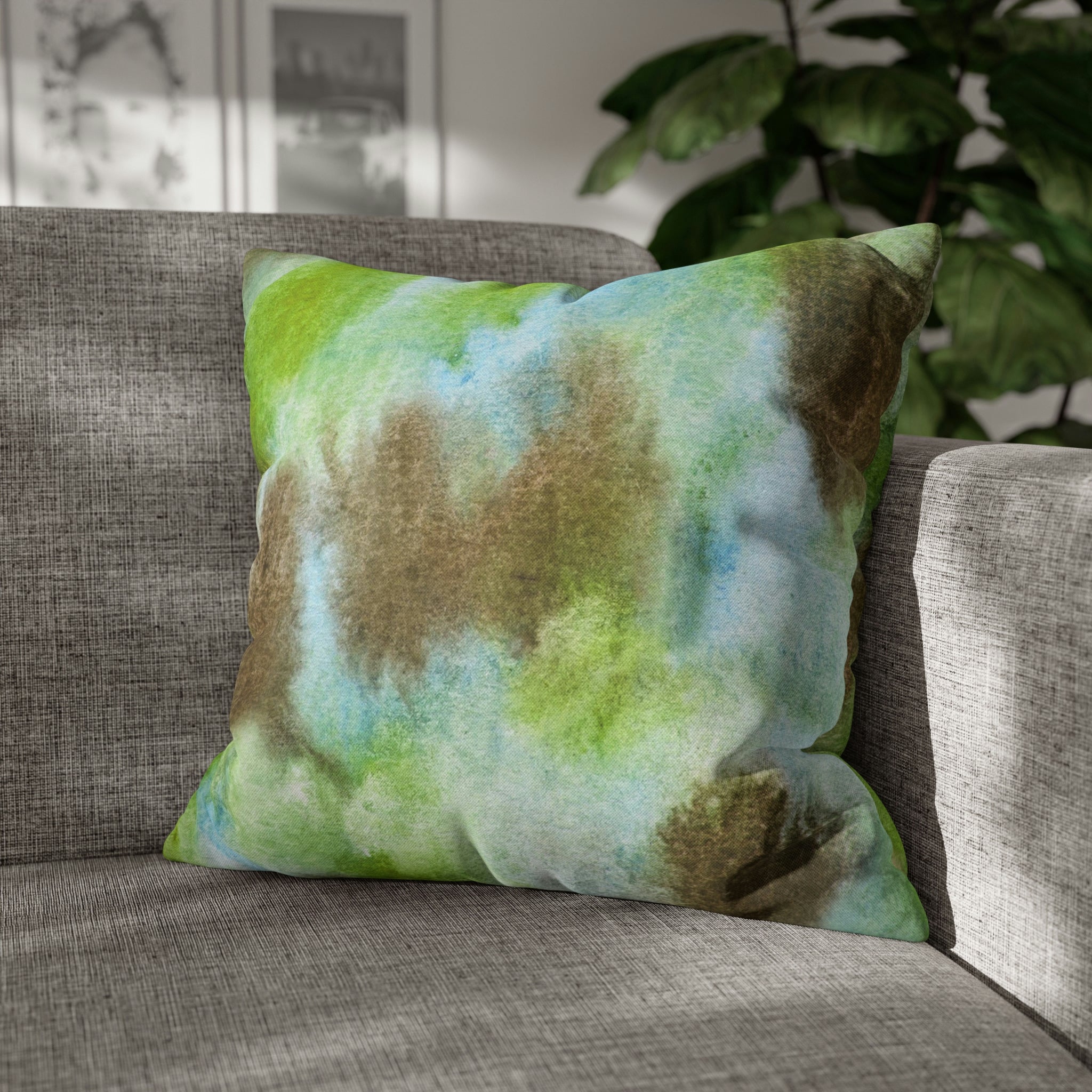 Abstract Boho Pillow Cover | Green Brown Watercolor
