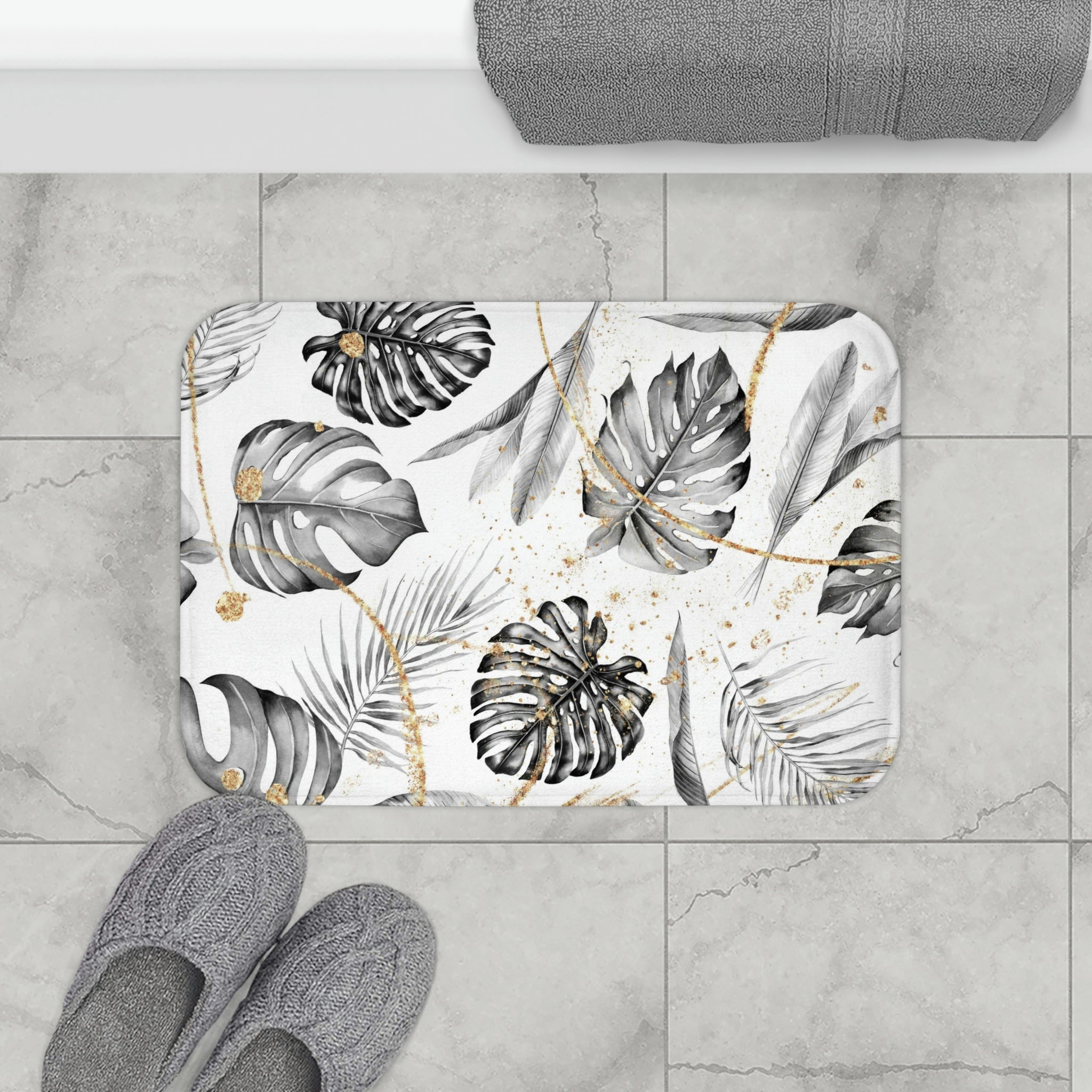 Gray Monster Leaves Soft Bath Mat
