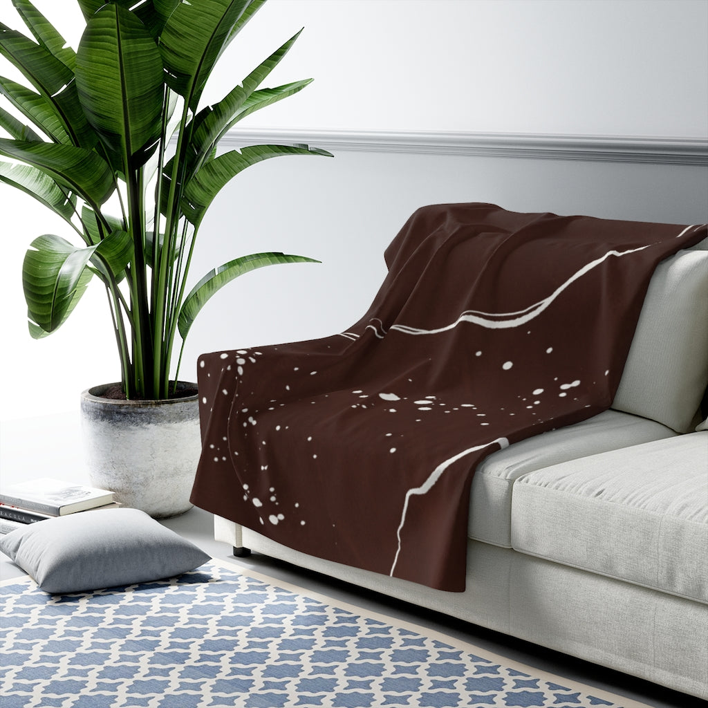 Boho chic, Abstract Lines, Chocolate Brown White Blanket,