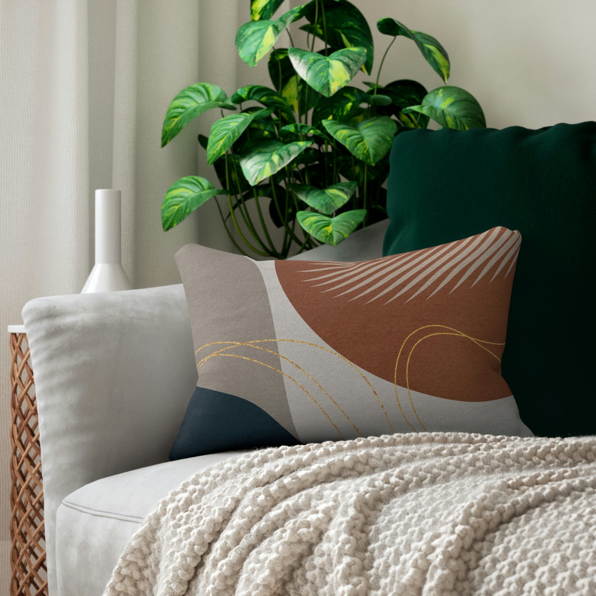 Boho Lumbar Pillow | Taupe Beige Floral