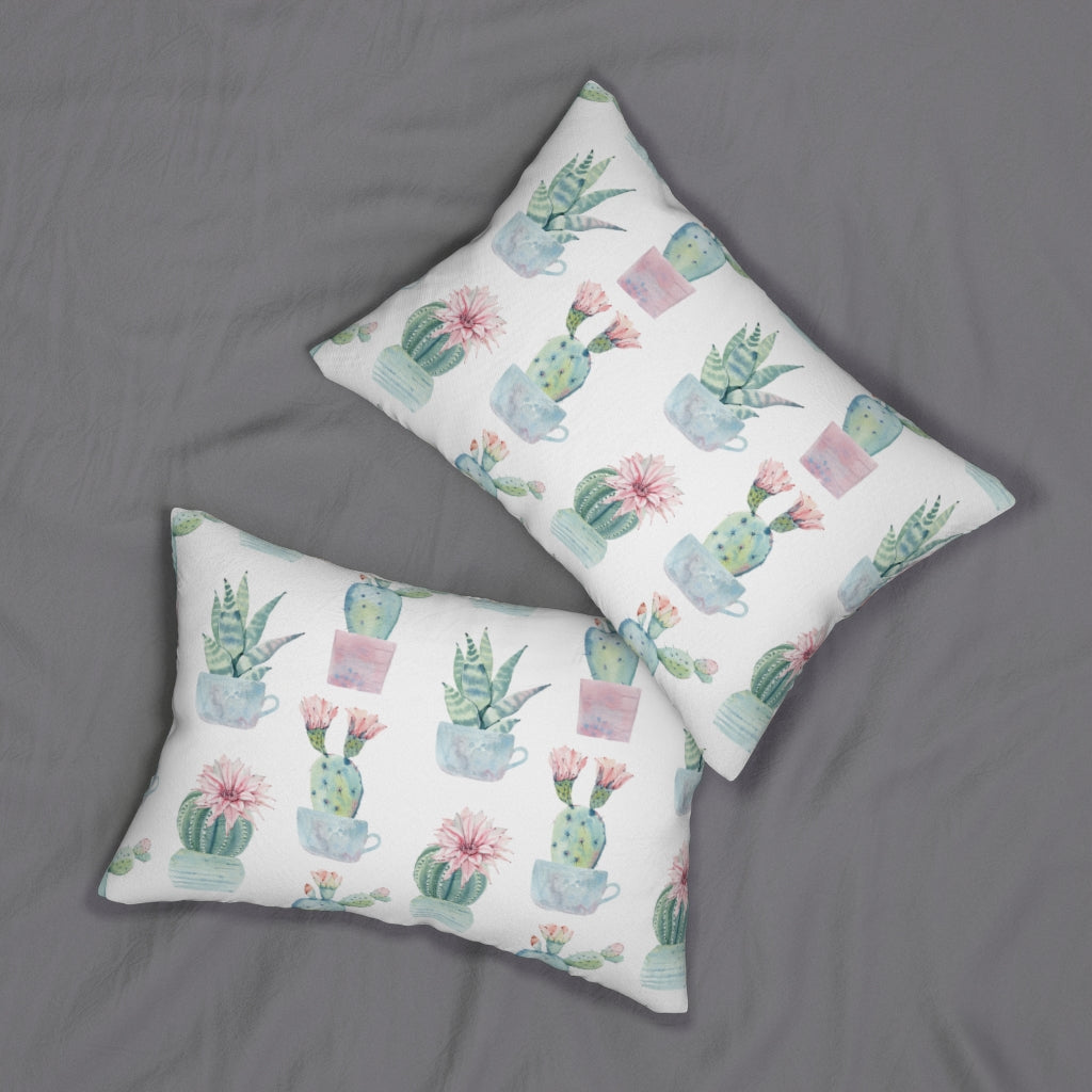 Southwestern Boho Lumbar Pillow | Green Pastel Pink Cactus