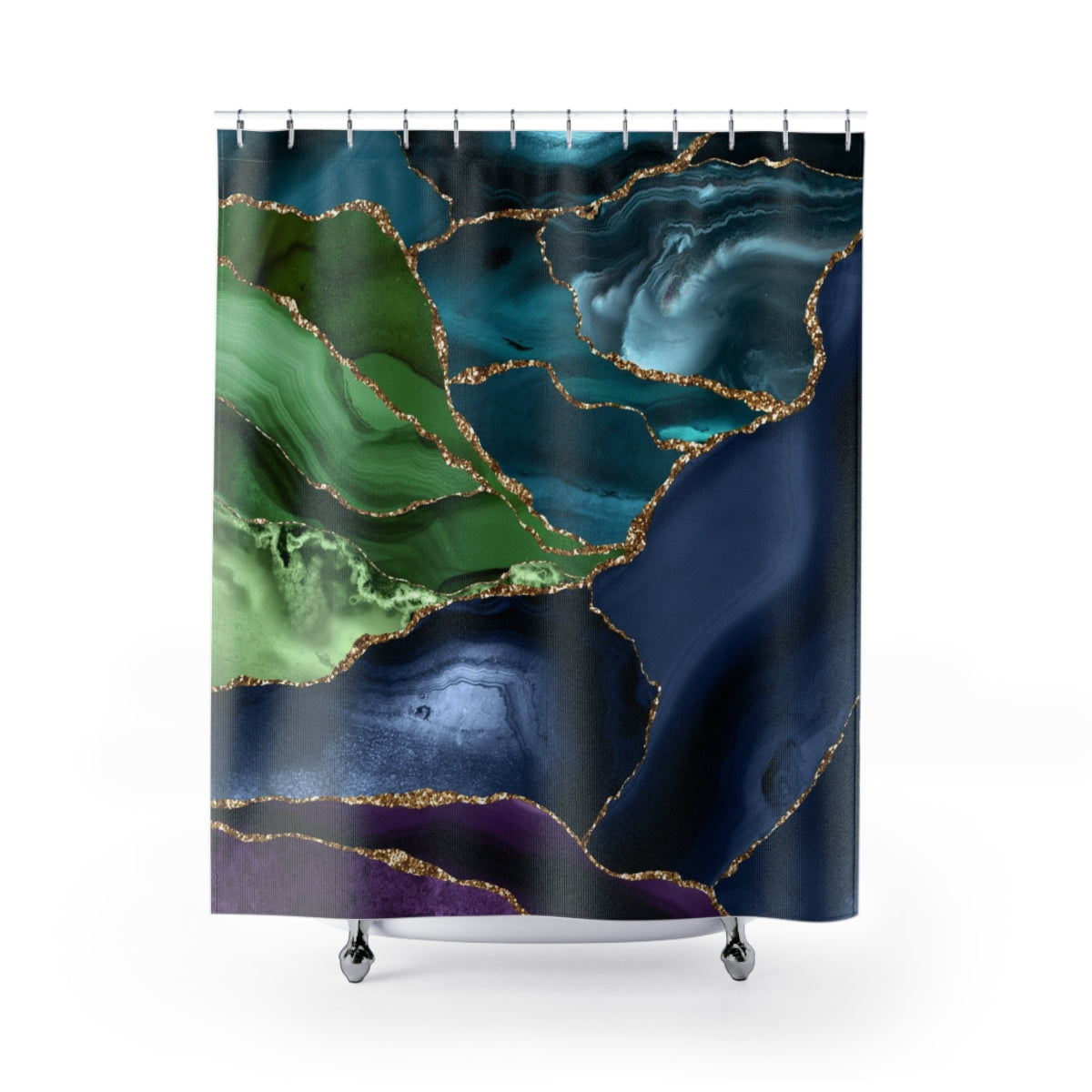 Agate Marble Shower Curtain | Navy Forest Green