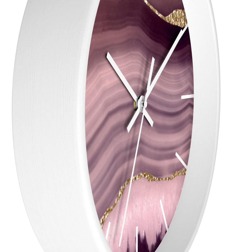 Marble Print, Wood, Wall Clock, Lavender Gold 10"