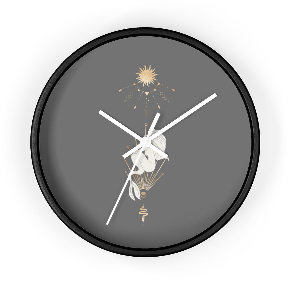 Celestial Mermaid, Gray Wood Wall Clock 10"