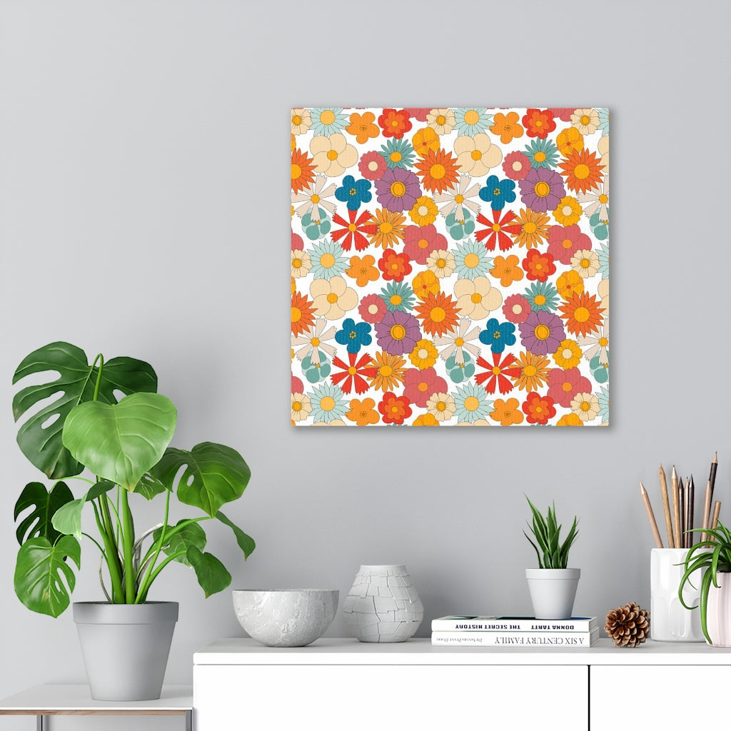 FLORAL WALL CANVAS ART | Mint Blue Red Yellow Beige