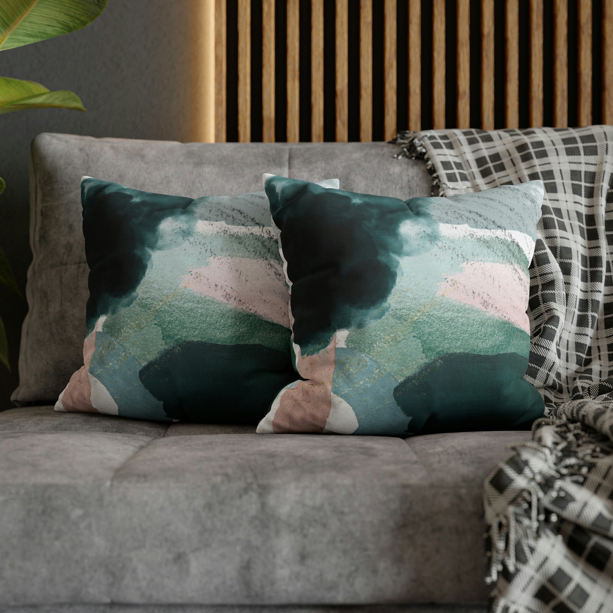 Abstract Boho Pillow Cover | Green Pink Cream