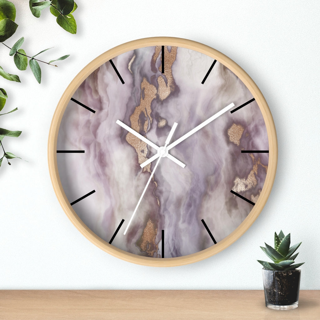 Marble Print, Lavender Wood Wall Clock 10"