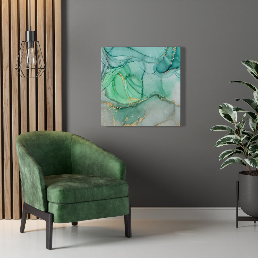 Abstract Canvas Art | Green Gold White