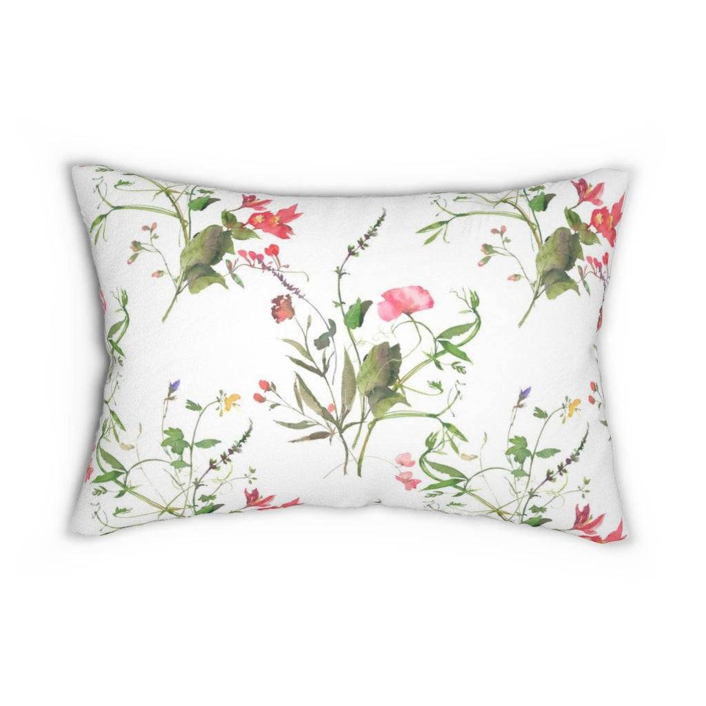 Floral Boho Lumbar Pillow | Red White Green