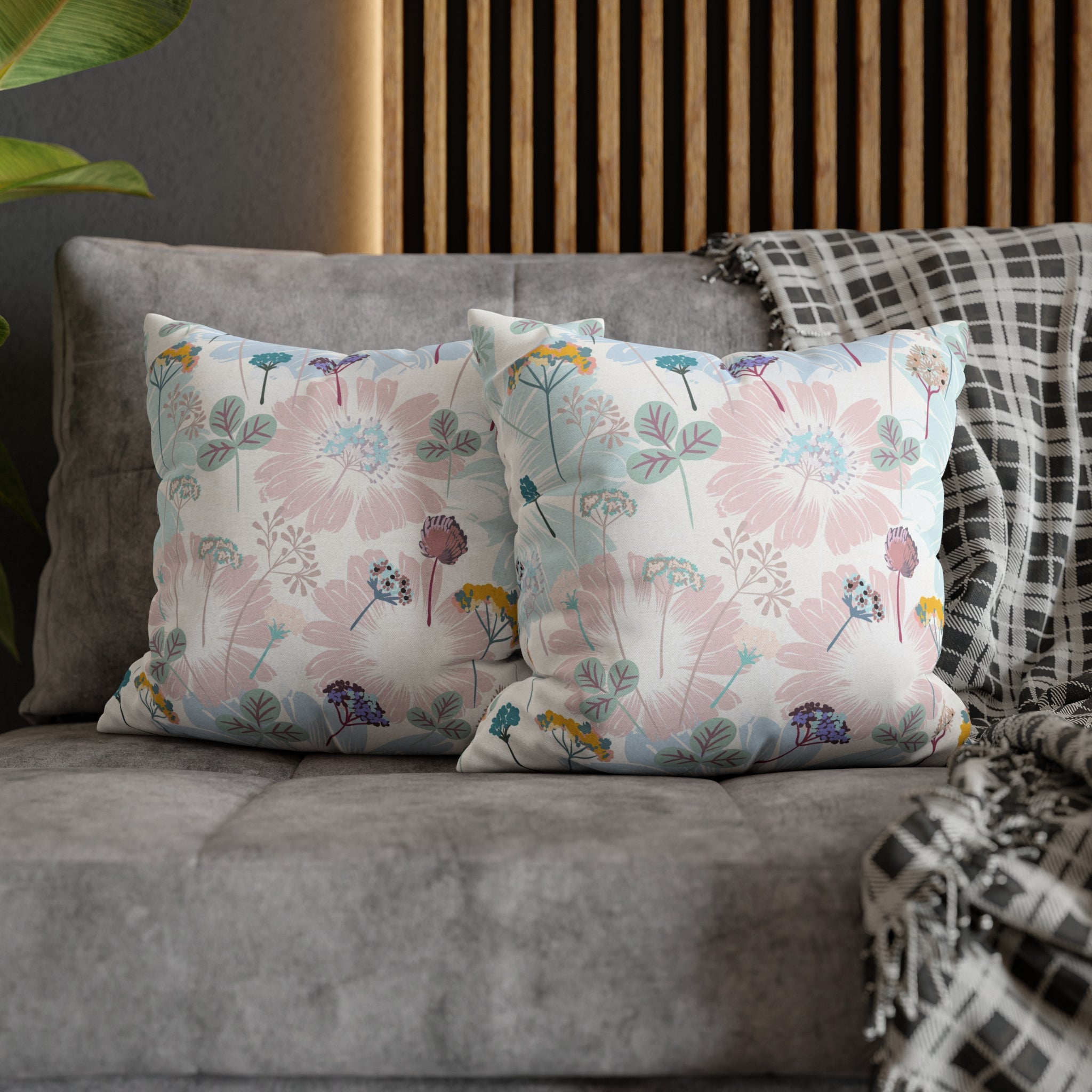 Floral Boho Pillow Cover | Spring Pastel Blue Pink