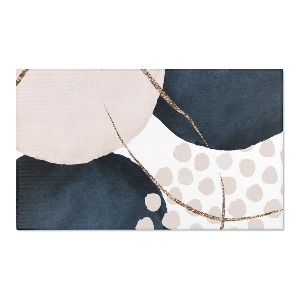 Abstract Area Rug | Navy Cream Beige Gold