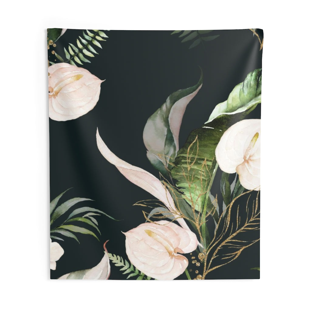 Floral Tapestry | Black White Green Orchids