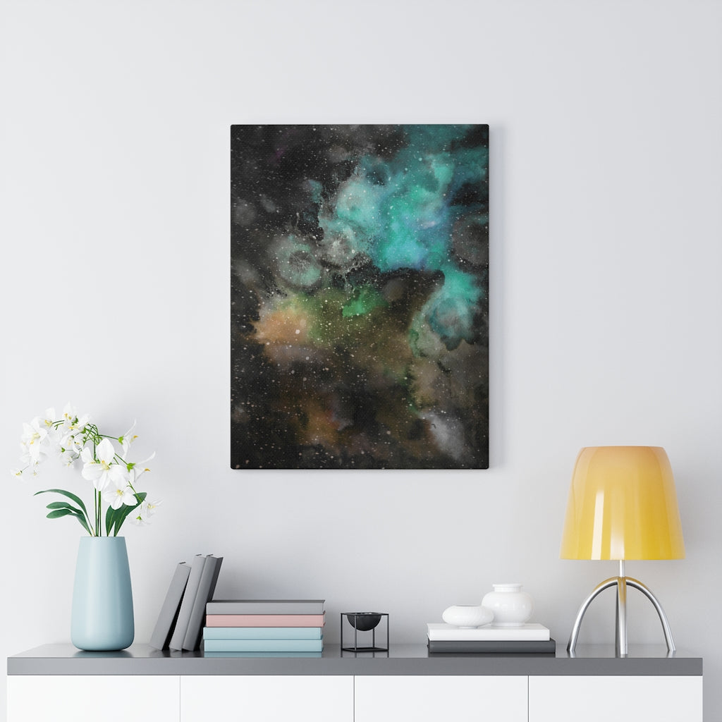 ABSTRACT WALL CANVAS ART | Black Yellow Teal Galaxy