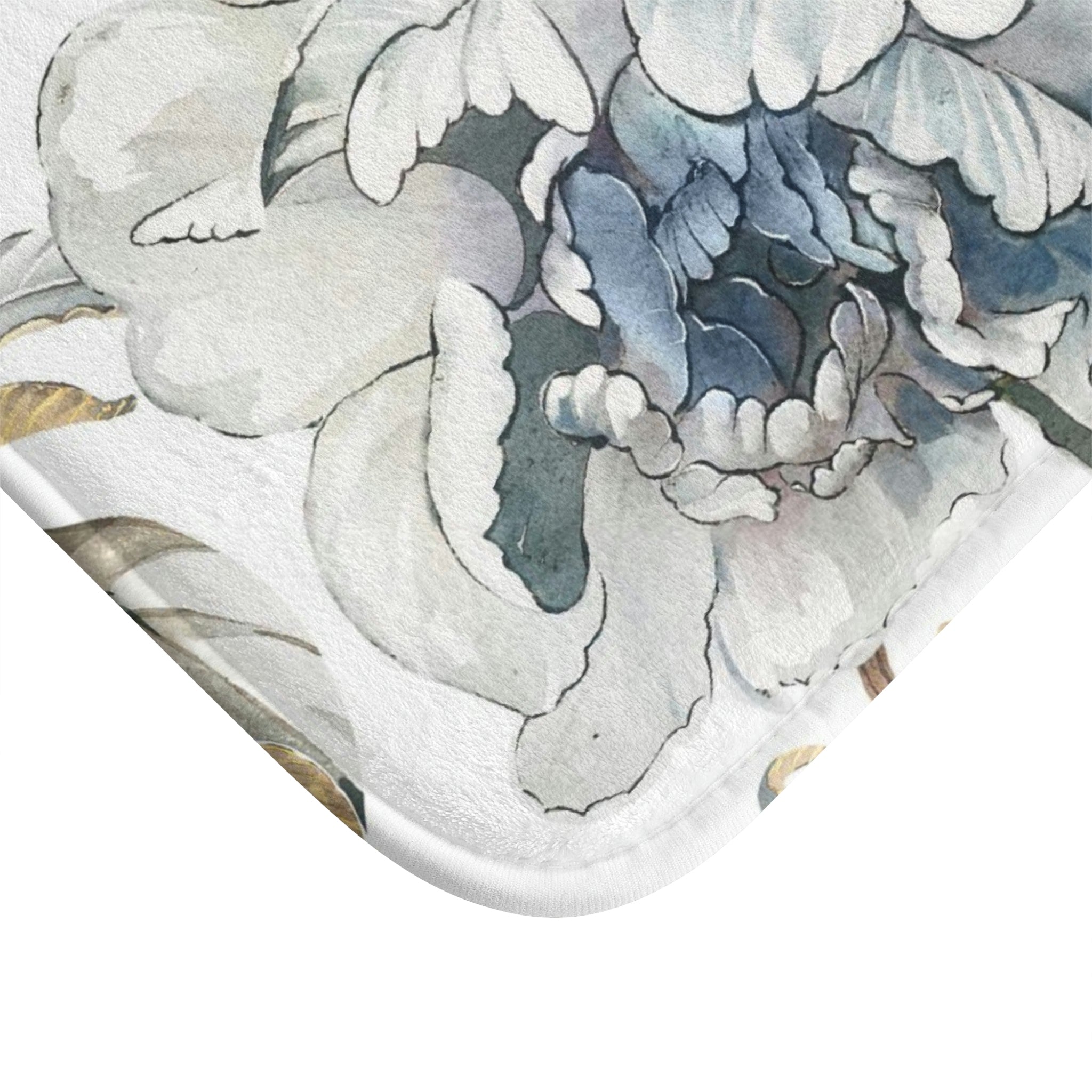 Boho Bath, Kitchen Mat | Vintage Floral Navy Blue Peonies