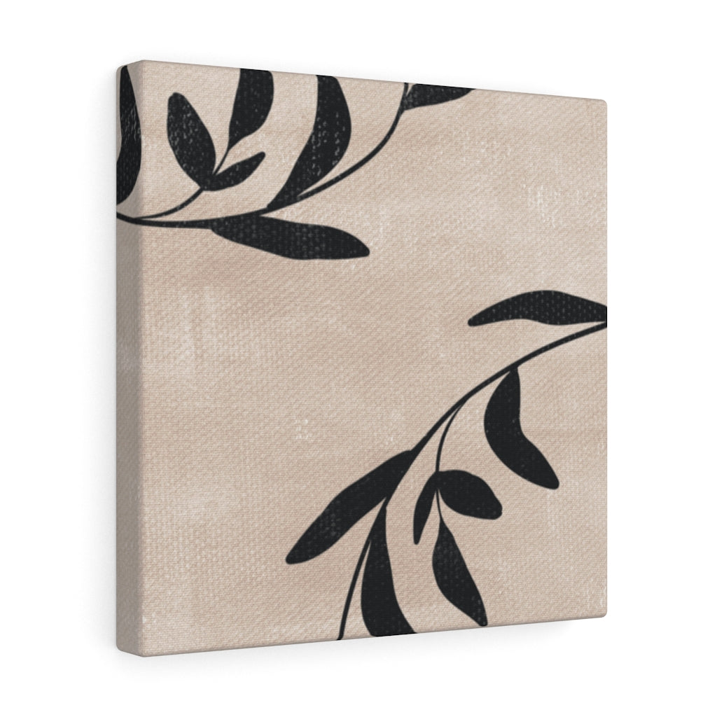 FLORAL CANVAS ART | Beige Black Leaves