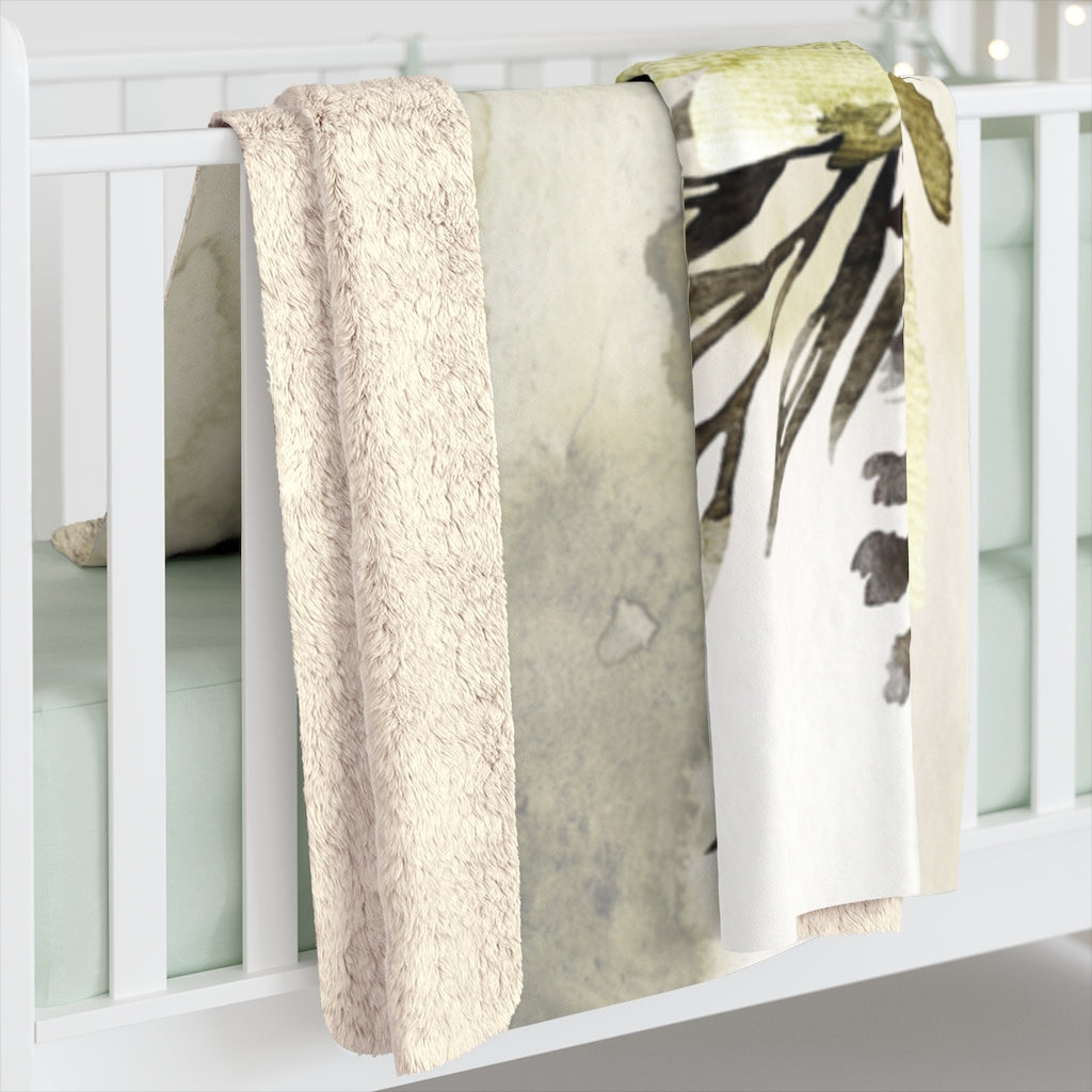 Sage Green Ombre, Wild Flowers Leaves, Farmhouse Blanket