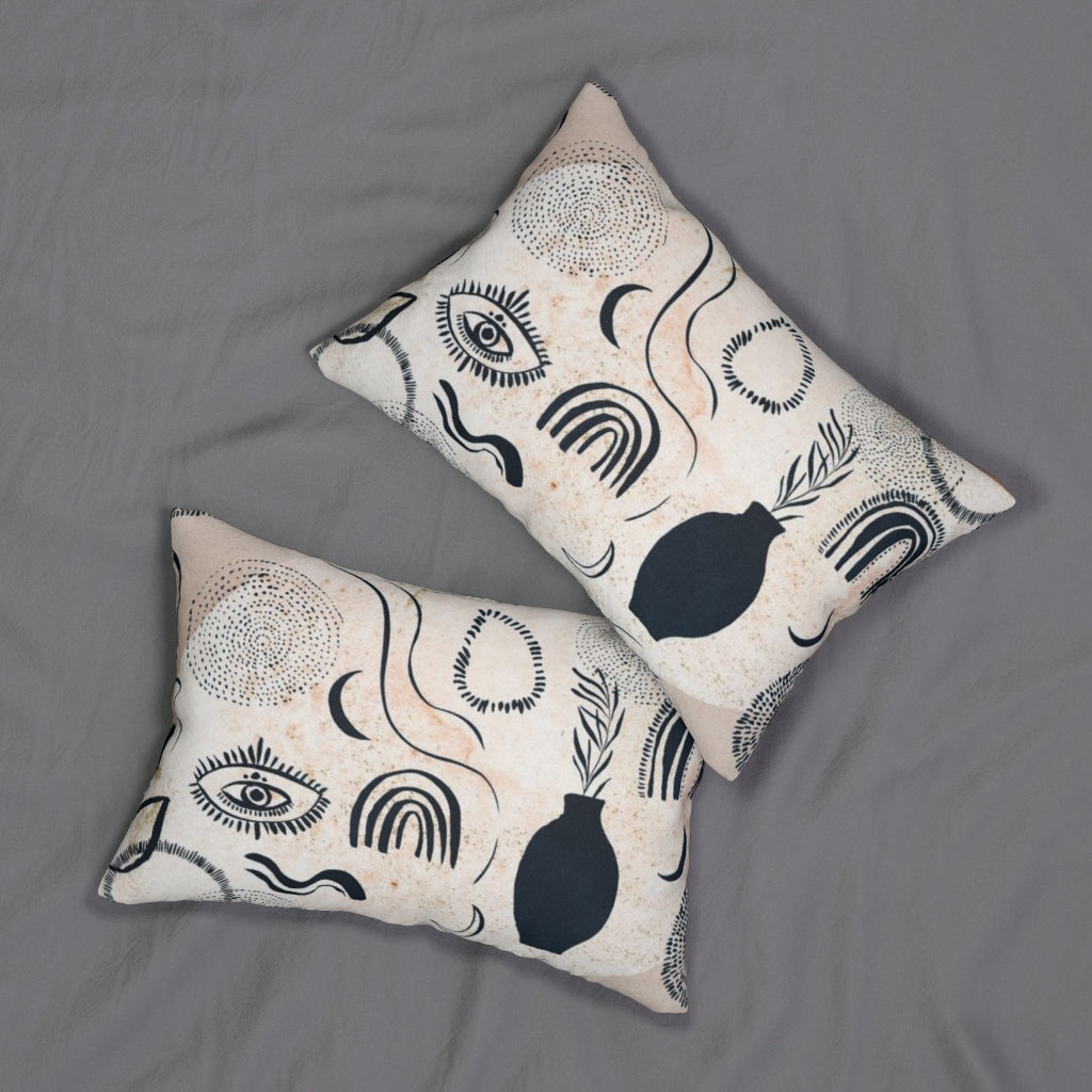 Mystical Boho Lumbar Pillow | Beige | One Line Art