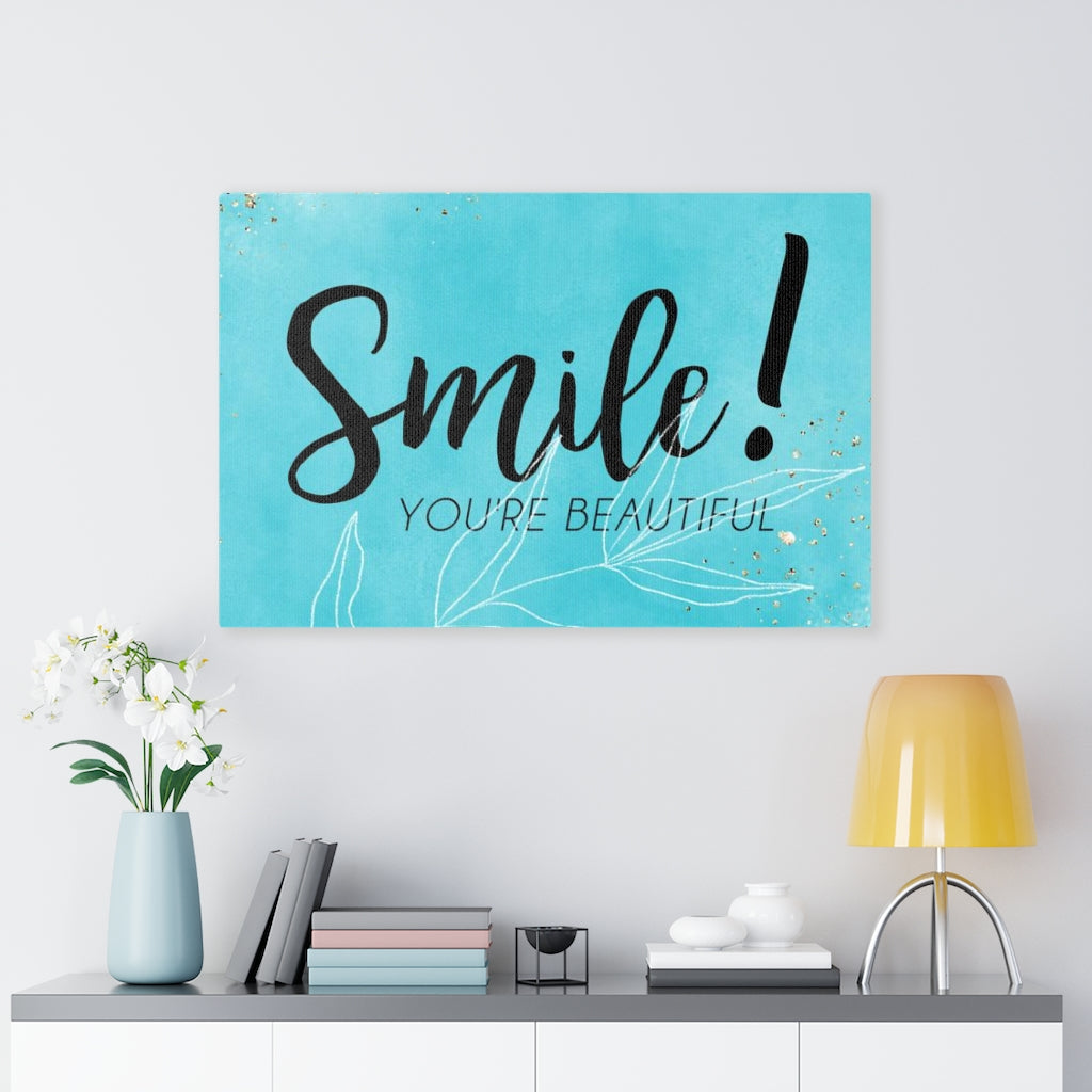 WITH SAYING WALL CANVAS ART | Teal | Smile, You're Beautiful