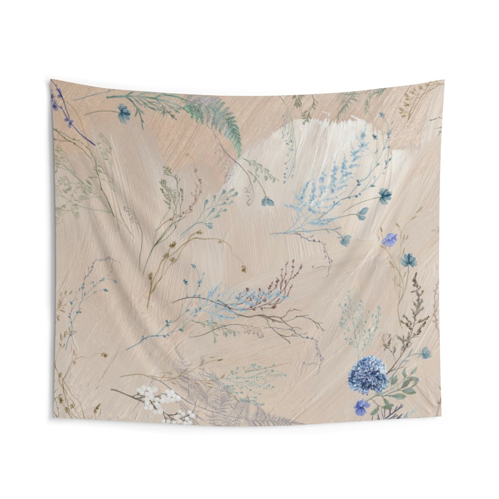 Floral Tapestry | Beige Pastel Blue Spring Flowers