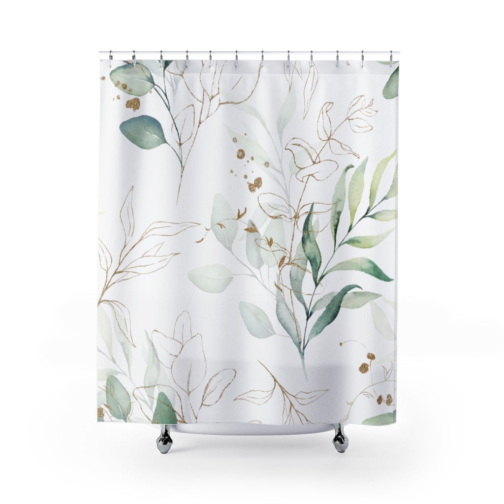 Eucalyptus Floral Shower Curtain | Green White