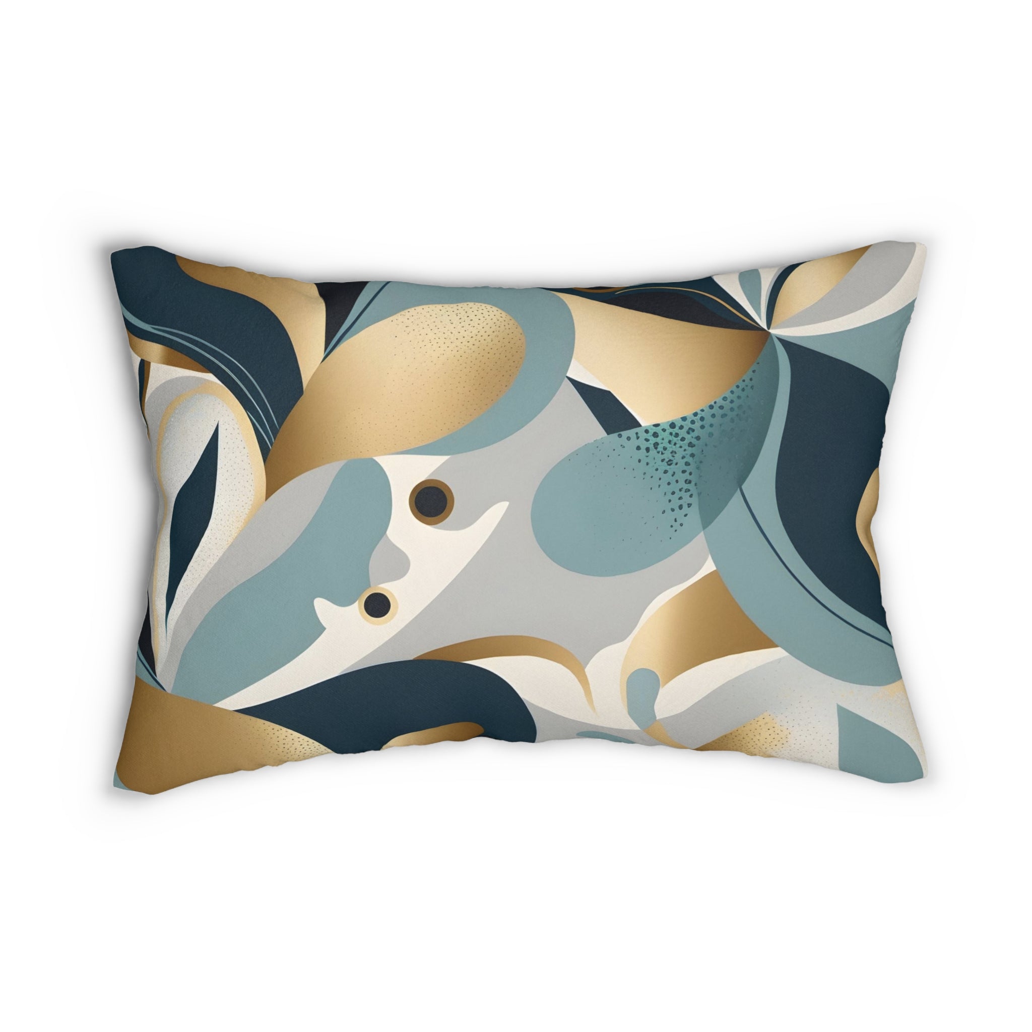 Navy, teal blue, gold and beige abstract boho lumbar pillow