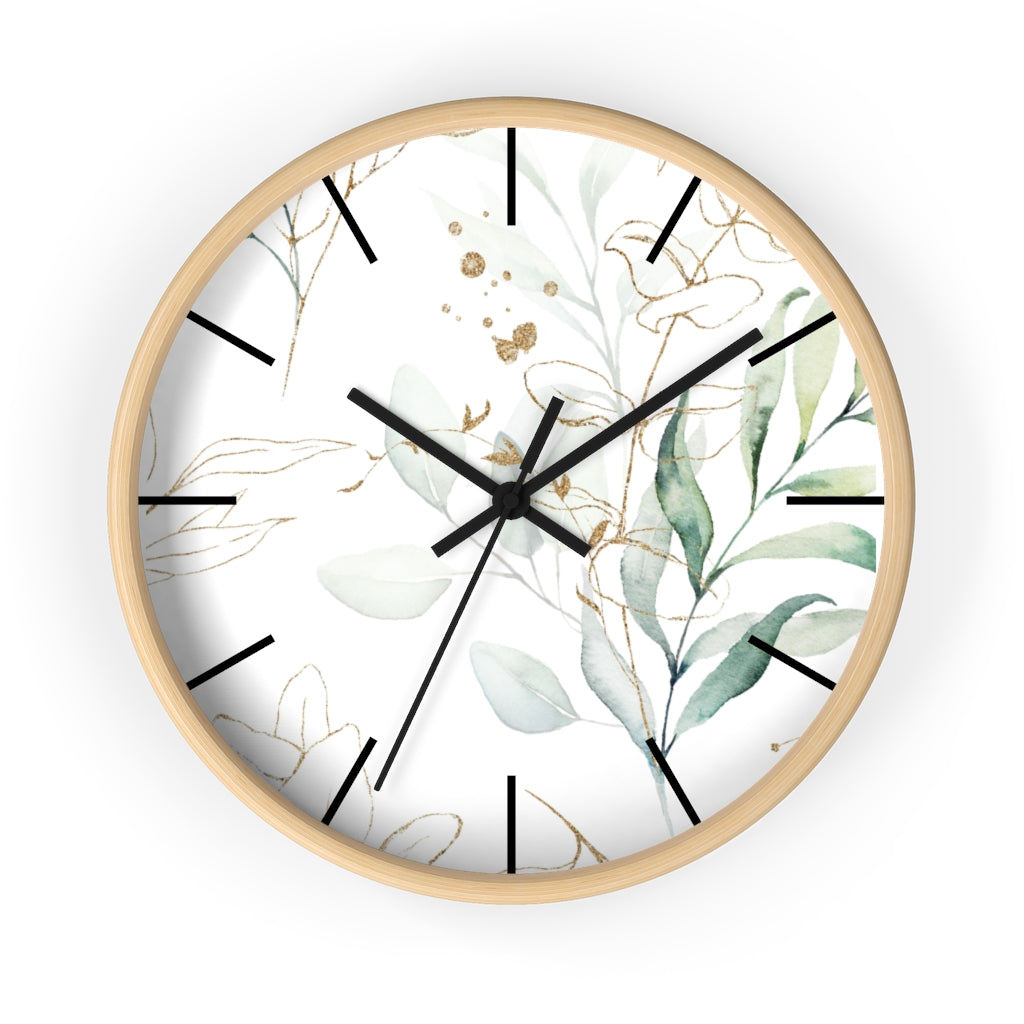 Wood, Floral Wall Clock, Eucalyptus 10"