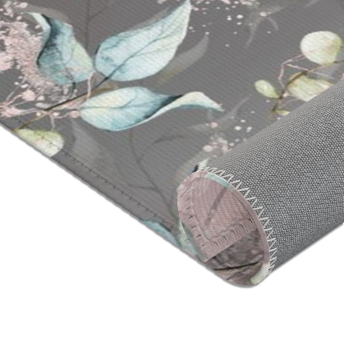 Floral Area Rug | Gray Teal Ombre Leaves