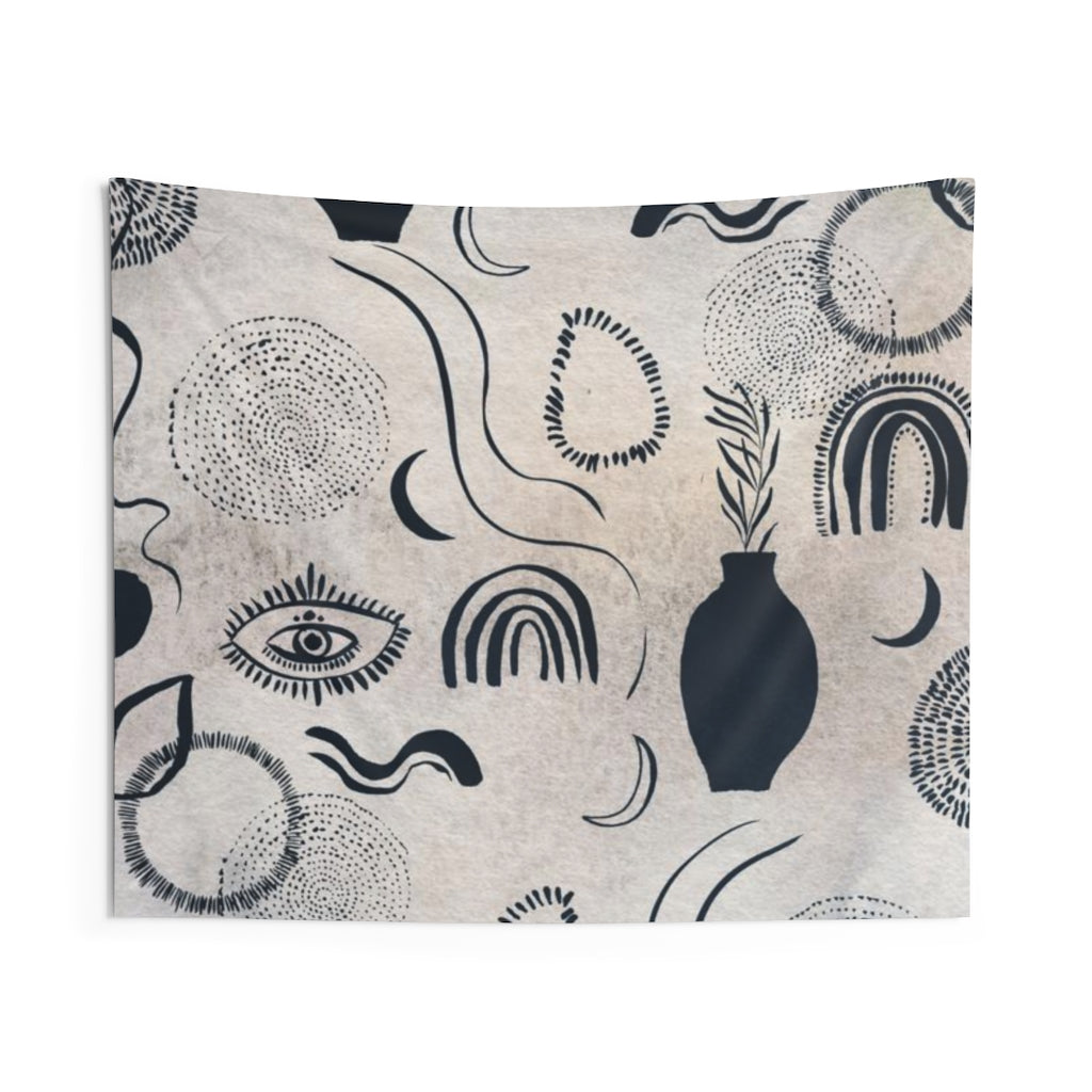 Abstract Tapestry | Bohemian Eyes Green Beige Indigo Blue