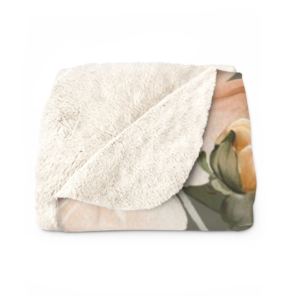 Floral Comfy Blanket | Khaki Green Beige Peonies
