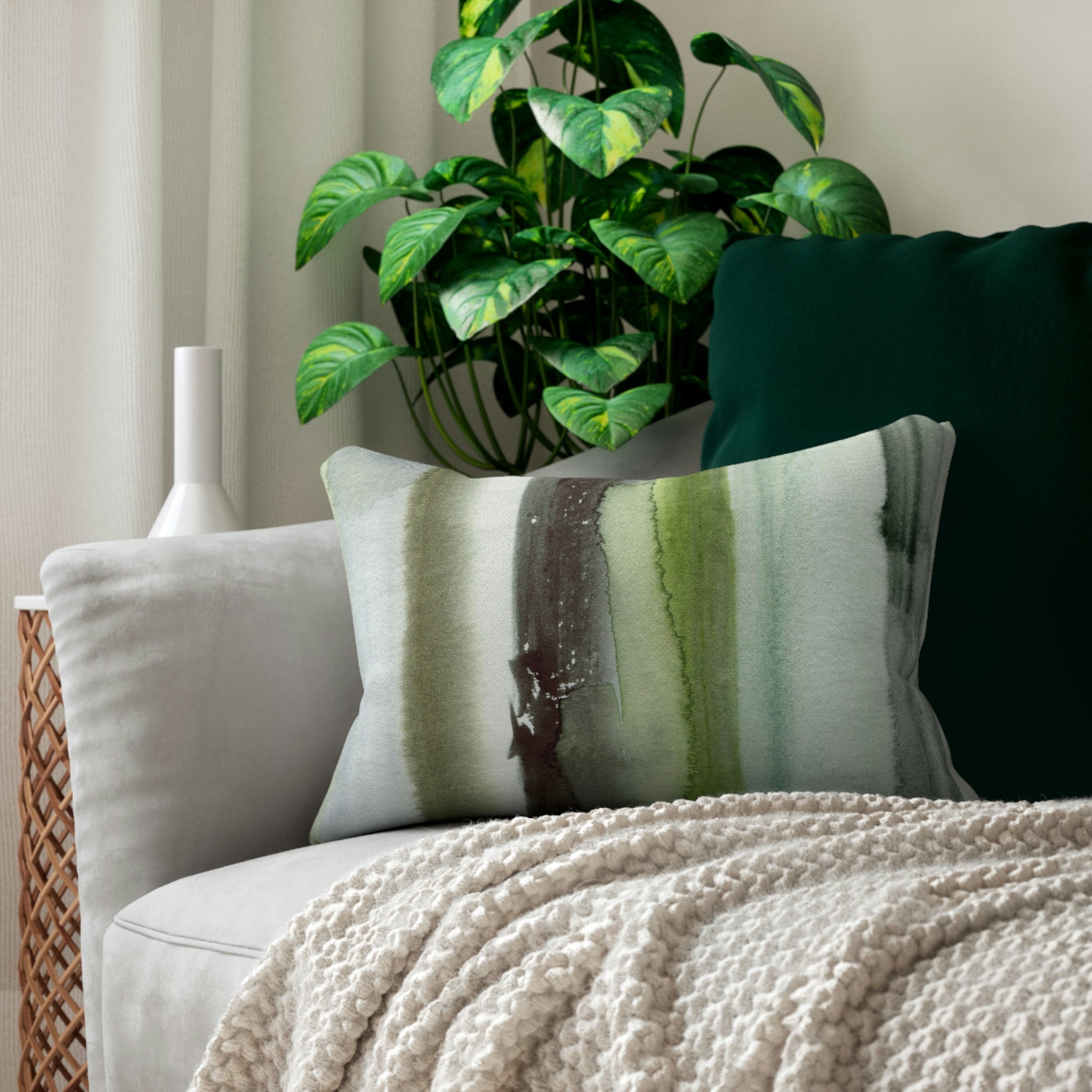 Abstract Lumbar Pillow | Earthy Green Ombre