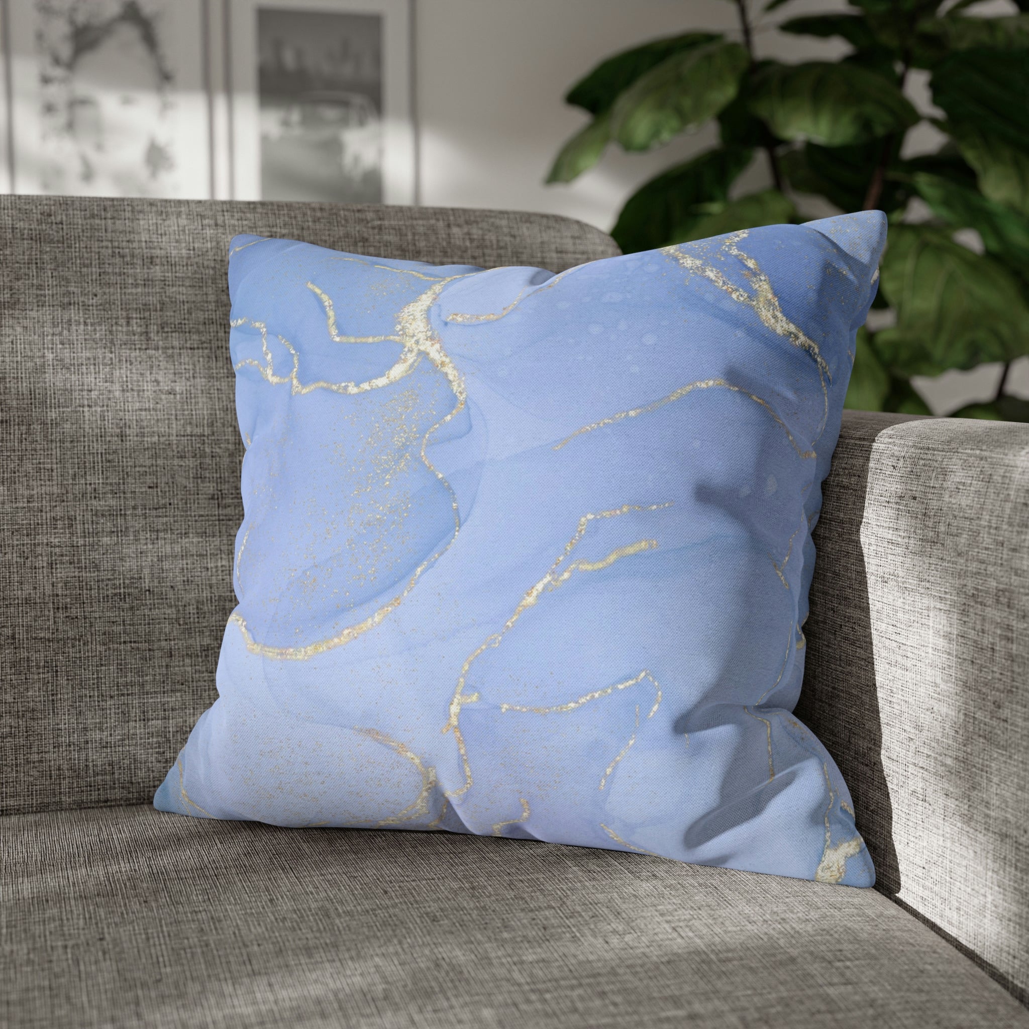Abstract Boho Pillow Cover | Sky Blue Gold