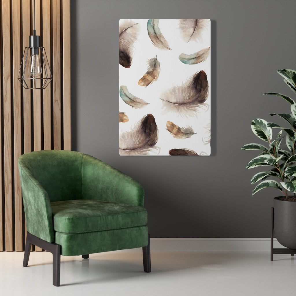 WHIMSICAL WALL CANVAS ART | Brown White Mint Feathers