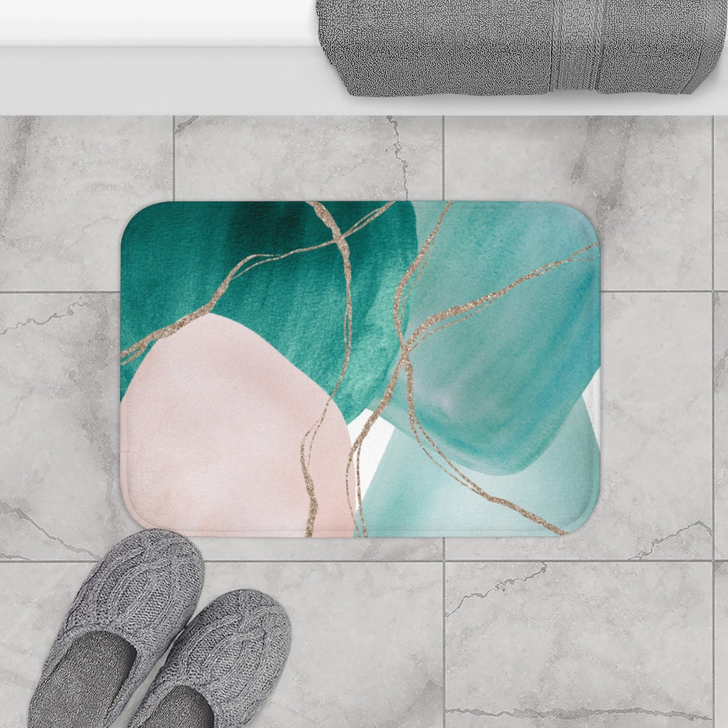 Boho Bath Mat | Geometric | Emerald Teal Green | Blush Pink | Bathroom Rug