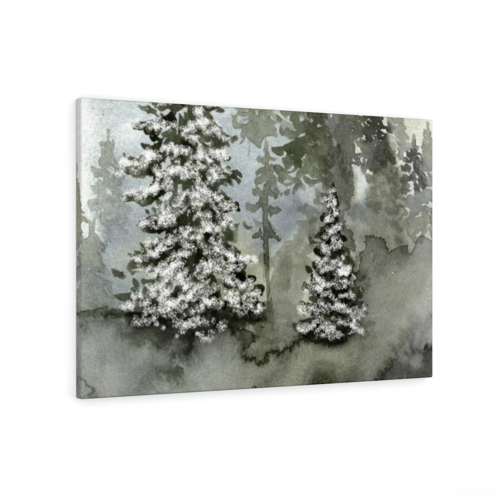 FLORAL WALL CANVAS ART | Grey Green Snow Forest Trees