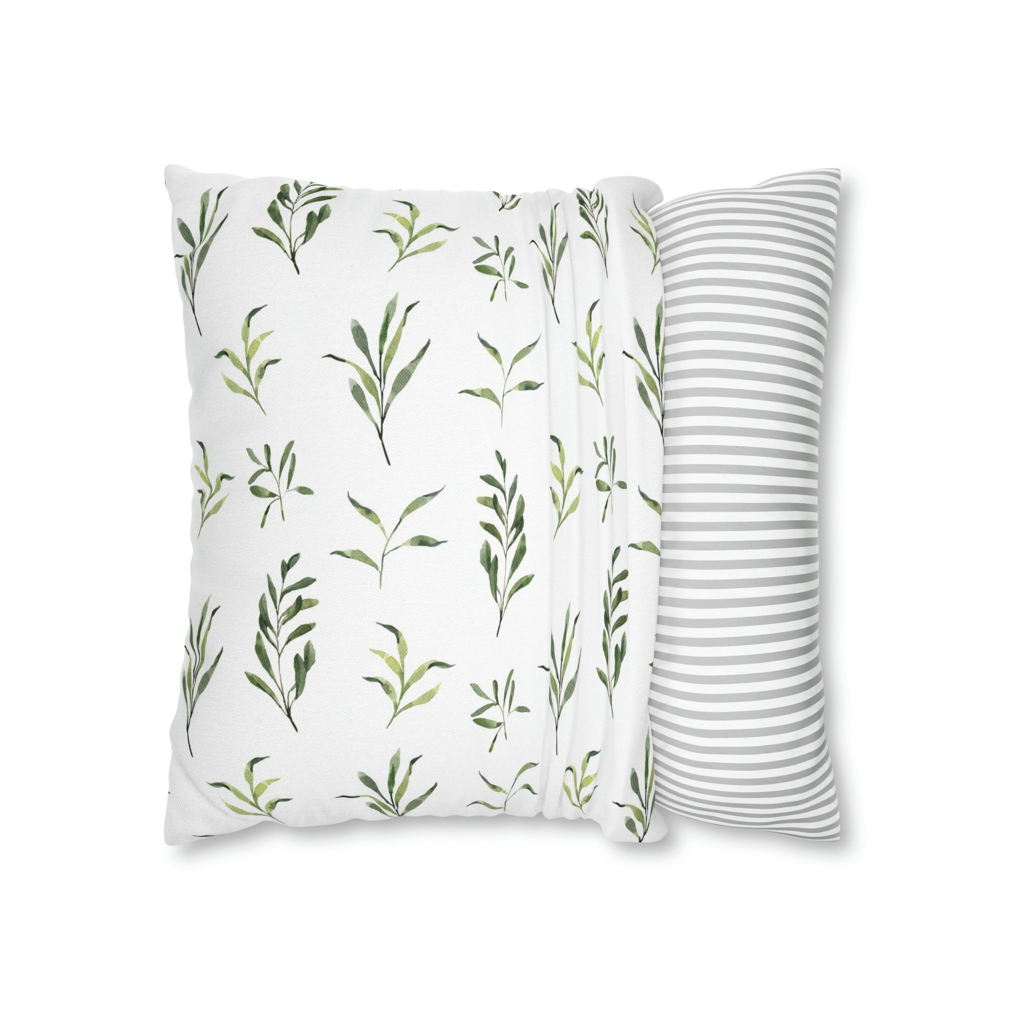 Floral Pillow Cover | Sage Green Leaves, White