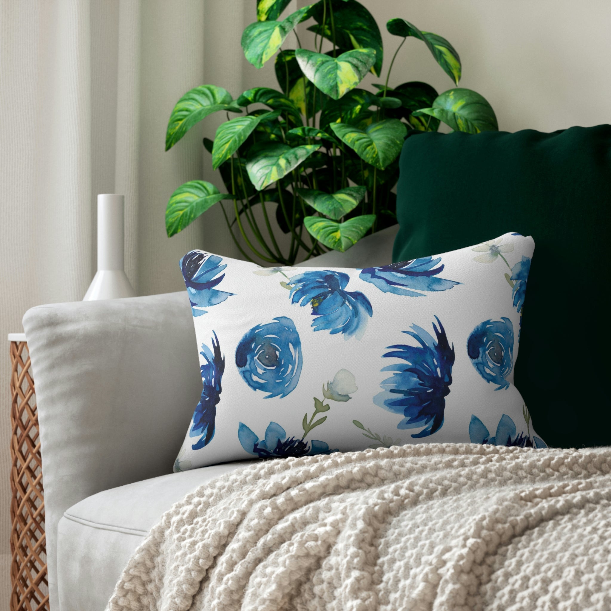 Boho Lumbar Pillow | Indigo Blue Roses